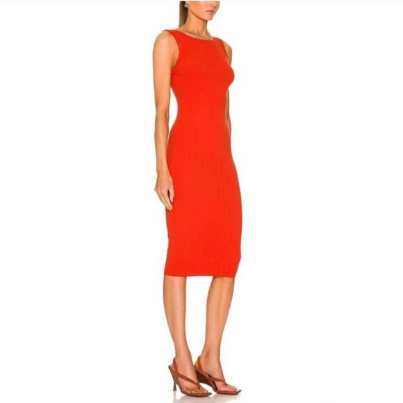 Enza Costa Compact Cotton‎ Scoop Back Midi Dress Sz XS Sunset Orange Ribbed - Picture 12 of 13